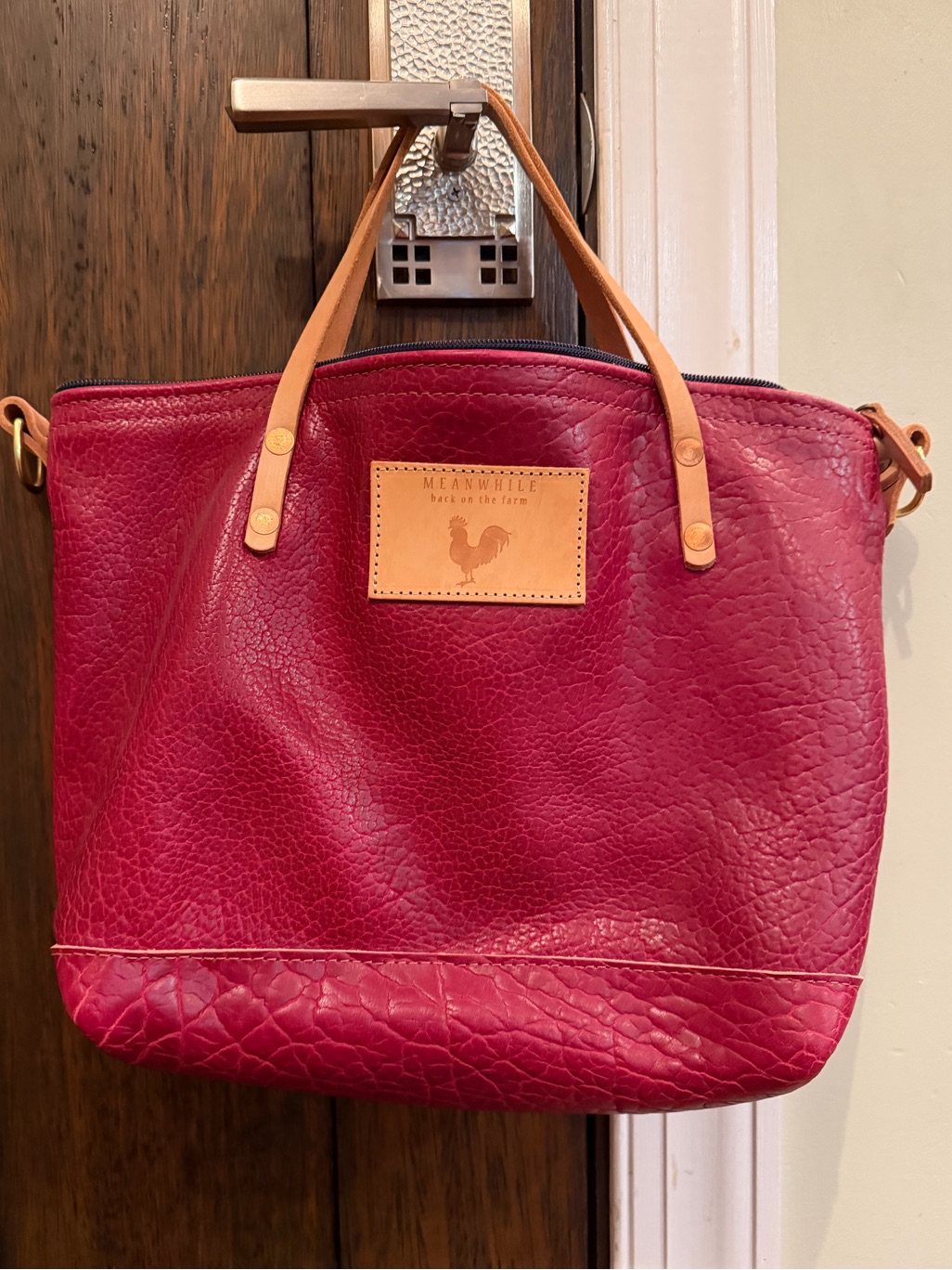 Meanwhile Back On The Farm Limited Edition Raspberry Buffalo Leather Handtote